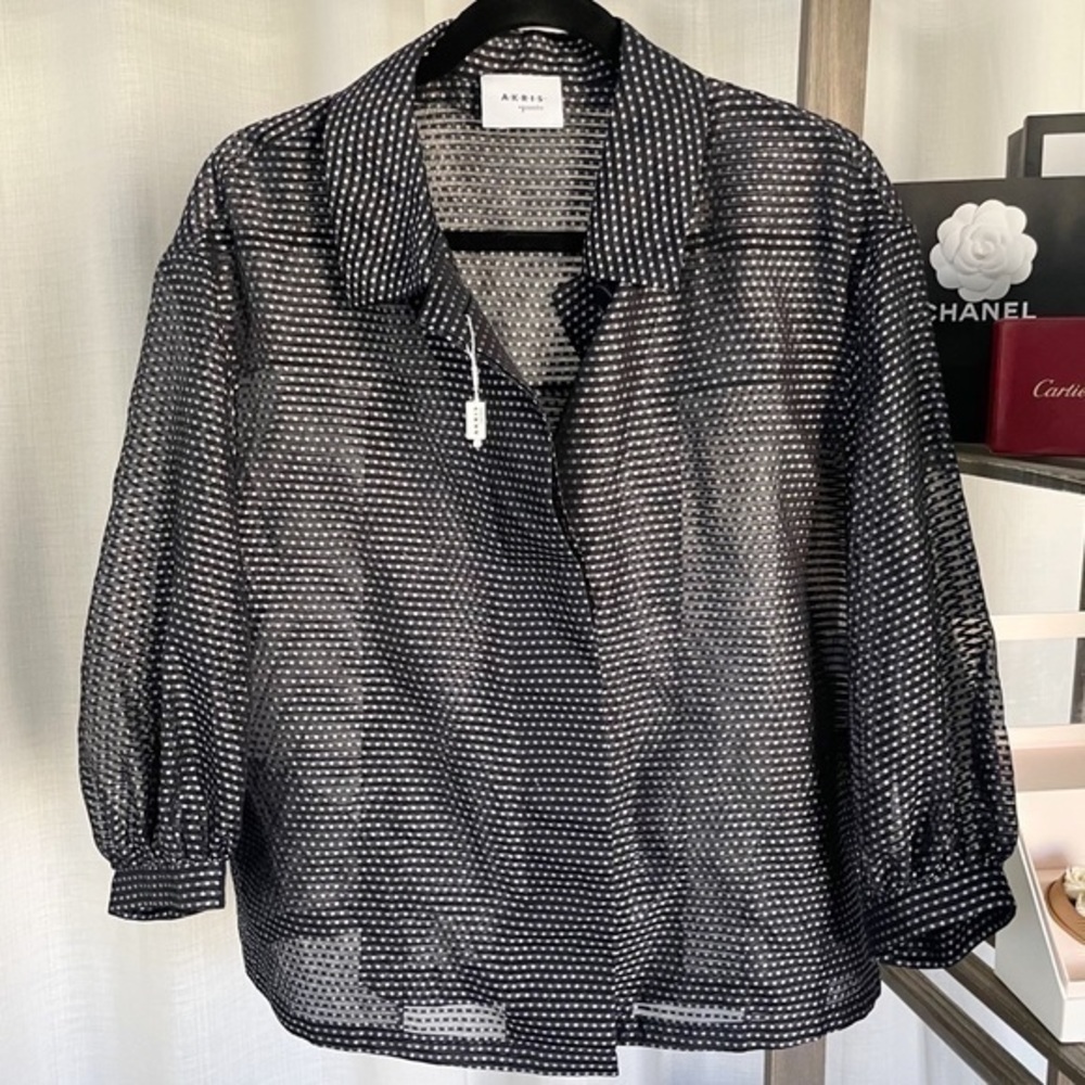 New Akris Punto Polka Dot Sheer Button Down Blouse